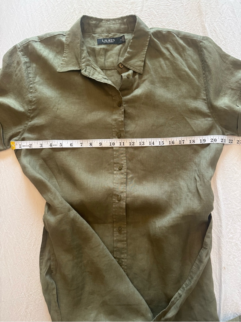 Ralph Lauren Olive Linen Tie-Waist Midi Shirt Dress - Picture 6 of 10